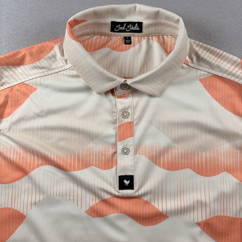 Bad Birdie Men's Large Peach Cream Wave Mountain Print Golf Polo